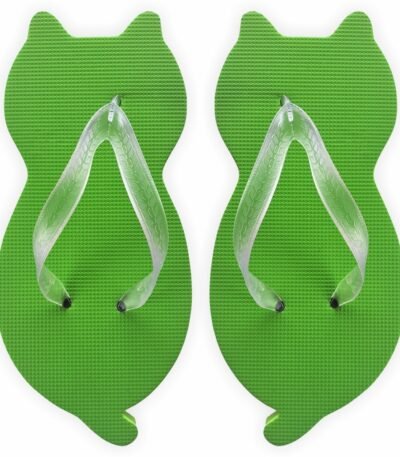 chinelo de gatinho verde com formato de gato