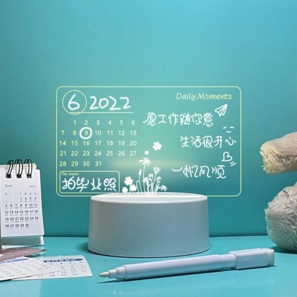Quadro Luminária LED para Anotações com Calendário e Lembretes Transparente com Caneta e USB