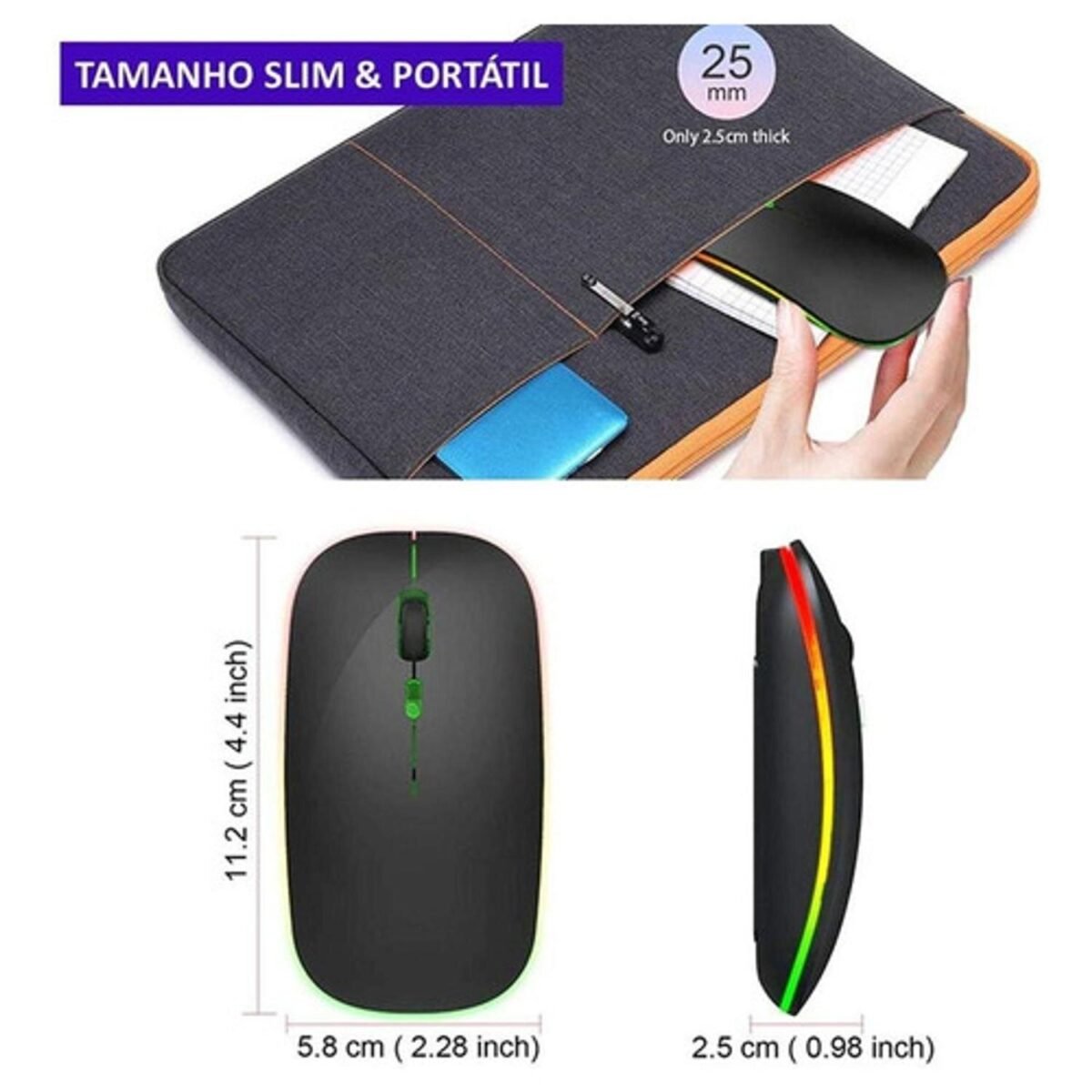 Mouse Sem Fio Recarregável Led RGB