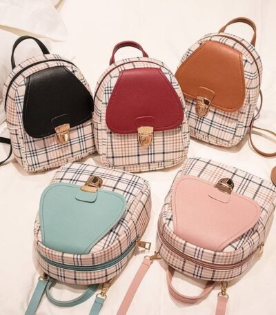 Mini Mochila Xadrez Tipo Couro Kawaii Estilo Fofo