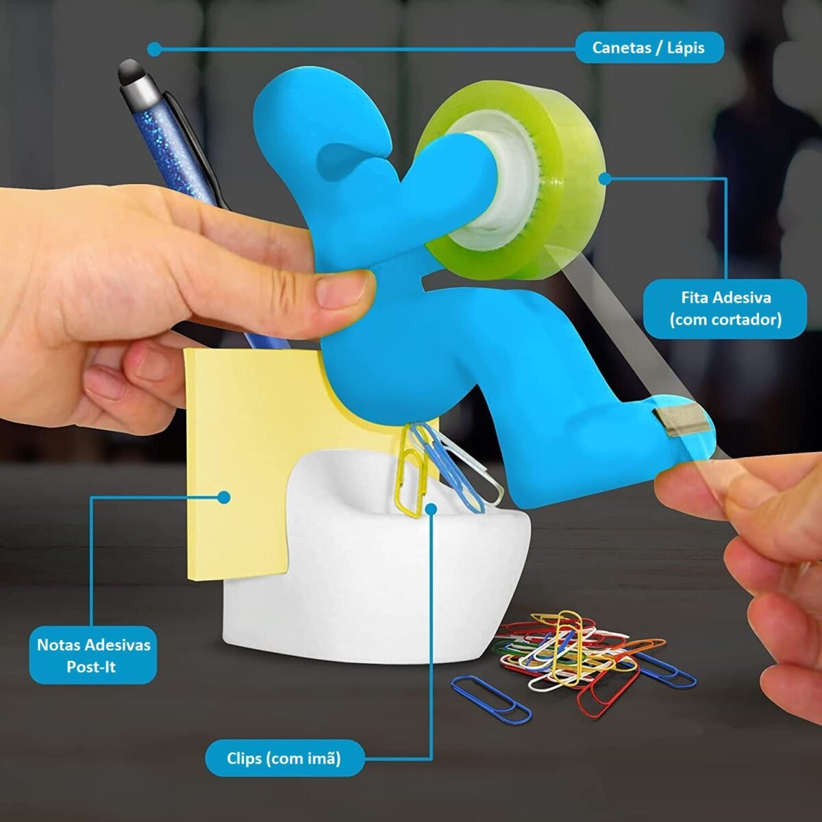 Suporte Escritório Fita Adesiva Caneta Post-it e Clips The Butt