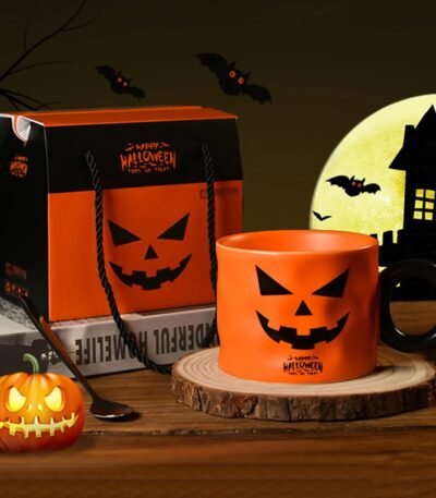 Caneca Abóbora de Halloween Laranja com Colher