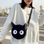 Bolsa Gata Jiji de Pelúcia Preto Macio Fofo Estilo Kawaii Japonês