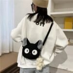Bolsa Gata Jiji de Pelúcia Preto Macio Fofo Estilo Kawaii Japonês
