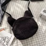 Bolsa Gata Jiji de Pelúcia Preto Macio Fofo Estilo Kawaii Japonês