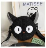 Bolsa Gata Jiji de Pelúcia Preto Macio Fofo Estilo Kawaii Japonês