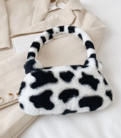 Bolsa de Vaca em Pelúcia com Alça Macio Fofo Estilo Kawaii Japonês