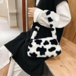 Bolsa de Vaca em Pelúcia com Alça Macio Fofo Estilo Kawaii Japonês