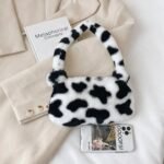 Bolsa de Vaca em Pelúcia com Alça Macio Fofo Estilo Kawaii Japonês