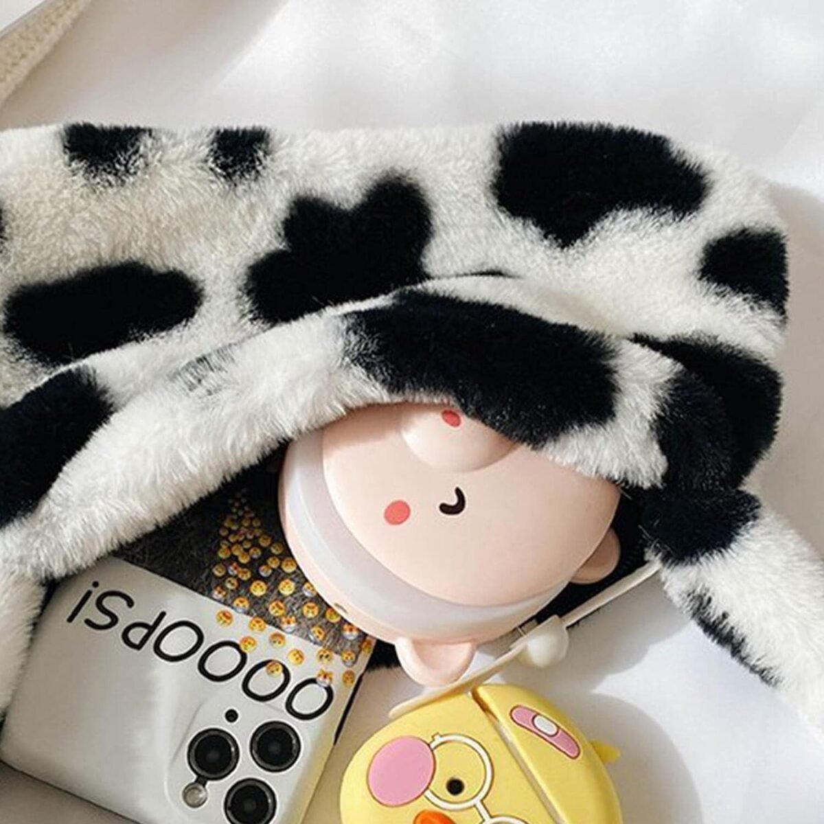 Bolsa de Vaca em Pelúcia com Alça Macio Fofo Estilo Kawaii Japonês
