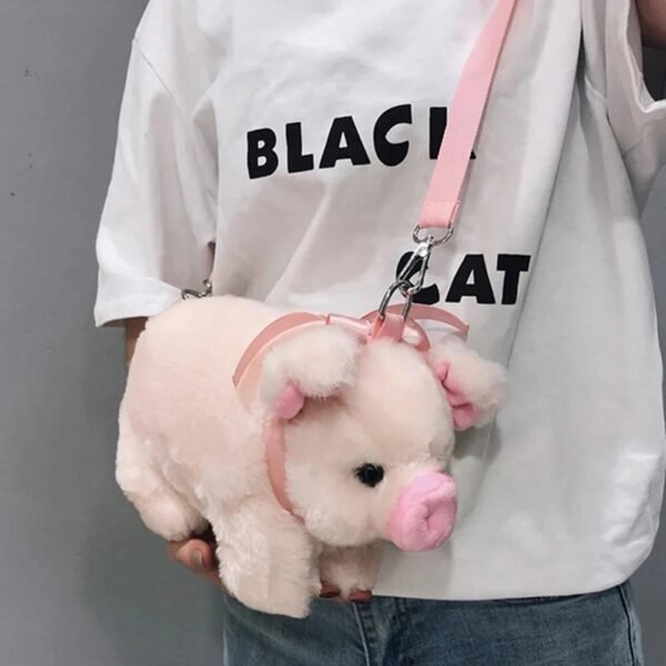 Bolsa de Porquinho com Formato de Porco Fofo e Macio de Pelúcia Rosa Estilosa Transversal de Ombro