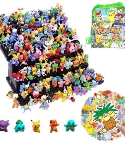 Kit 144 Pokemons + 50 Adesivos Coleção Completa Miniaturas e Bolsa Bag