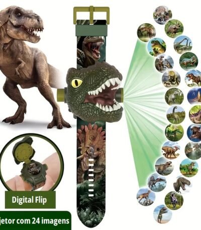 Relógio de Dinossauro 3D com Projetor T-Rex Jurassic Digital Flip