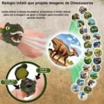 Relógio de Dinossauro 3D com Projetor T-Rex Jurassic Digital Flip