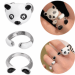 Kit 3 Anéis com Formato de Urso Panda Ajustável Fofo e Divertido