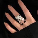 Kit 3 Anéis com Formato de Urso Panda Ajustável Fofo e Divertido