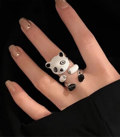Kit 3 Anéis com Formato de Urso Panda Ajustável Fofo e Divertido