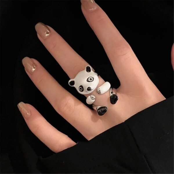 Kit 3 Anéis com Formato de Urso Panda Ajustável Fofo e Divertido