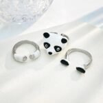 Kit 3 Anéis com Formato de Urso Panda Ajustável Fofo e Divertido