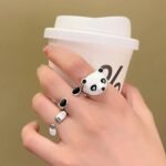 Kit 3 Anéis com Formato de Urso Panda Ajustável Fofo e Divertido