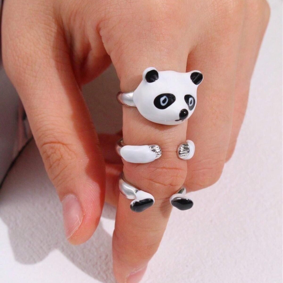 Kit 3 Anéis com Formato de Urso Panda Ajustável Fofo e Divertido