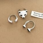 Kit 3 Anéis com Formato de Urso Panda Ajustável Fofo e Divertido