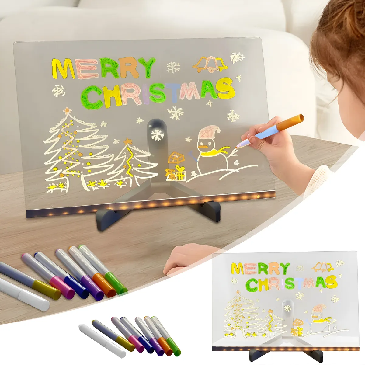 quadro-magico-led-1 Quadro Mágico LED Infantil para Escrever Desenhar Colorir Regravável USB com Canetas Tamanho Grande - Image 1